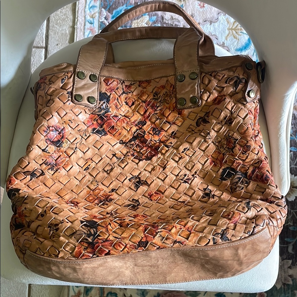 Sundance Tan and Floral Woven Tote